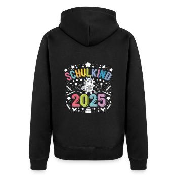 Schulkind 2025 Einschulung Schulanfang - Unisex Premium Bio Zip Hoodie - Schwarz - Hinten - Nico (187cm)