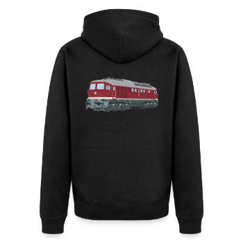 Ludmilla Lok Diesellok Taigatrommel BR 130 BR 132 - Unisex Premium Bio Zip Hoodie - Schwarz - Hinten - Nico (187cm)