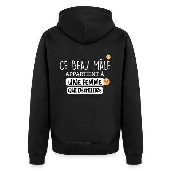 Citation amour Saint Valentin. Beau mâle - Veste à capuche bio Premium Unisexe - noir - Dos - Nico (187cm)