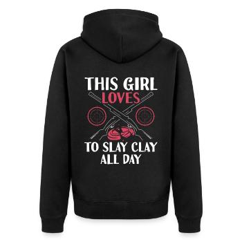 Tontaubenschießen Sprüche | Skeet Hobby Geschenke - Unisex Premium Bio Zip Hoodie - Schwarz - Hinten - Nico (187cm)