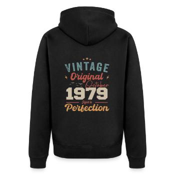 Octobre 1979 Cadeau d’anniversaire 1979 Octobre - Veste à capuche bio Premium Unisexe - noir - Dos - Nico (187cm)