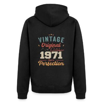 Oktober 1971 Geburtstagsgeschenk 1971 Oktober - Unisex Premium Bio Zip Hoodie - Schwarz - Hinten - Nico (187cm)