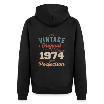 October 1974 Birthday Present 1974 October - Unisex Premium Organic Zip Hoodie - black - Back - Nico (187cm)