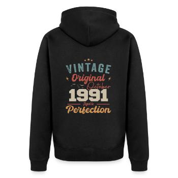 Octobre 1991 Cadeau d’anniversaire 1991 Octobre - Veste à capuche bio Premium Unisexe - noir - Dos - Nico (187cm)
