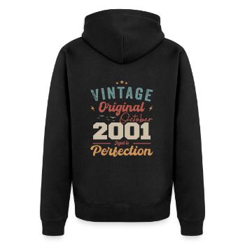 Octobre 2001 Cadeau d’anniversaire 2001 Octobre - Veste à capuche bio Premium Unisexe - noir - Dos - Nico (187cm)