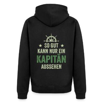 So gut kann nur ein Kapitän aussehen - Unisex Premium Bio Zip Hoodie - Schwarz - Hinten - Nico (187cm)