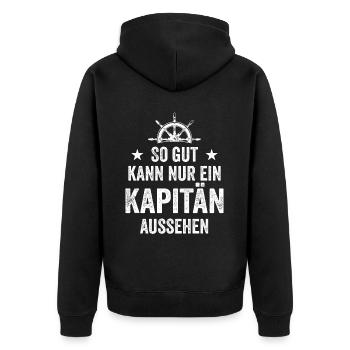 So gut kann nur ein Kapitän aussehen - Unisex Premium Bio Zip Hoodie - Schwarz - Hinten - Nico (187cm)