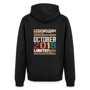 Octobre 2018 Millésime - Cadeau d’anniversaire 2018 - Veste à capuche bio Premium Unisexe - noir - Dos - Nico (187cm)