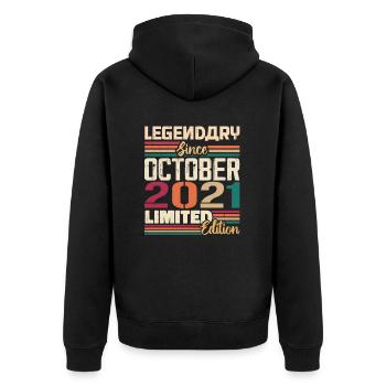 Millésime Octobre 2021 - Cadeau d’anniversaire 2021 - Veste à capuche bio Premium Unisexe - noir - Dos - Nico (187cm)