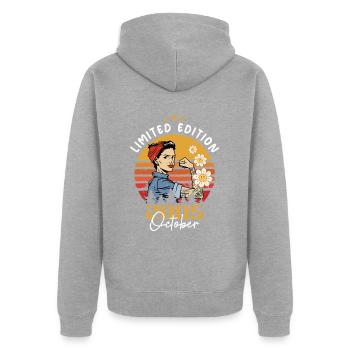 Oktober 2005 geboren | October 2005 - Unisex Premium Bio Zip Hoodie - Grau meliert - Hinten - Nico (187cm)