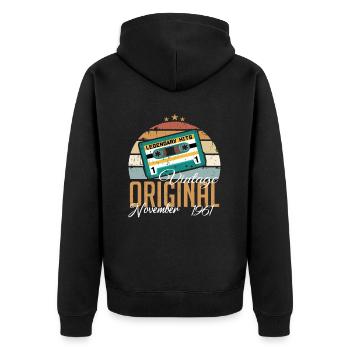 Born in November 1961 Retro - Unisex Premium Organic Zip Hoodie - black - Back - Nico (187cm)