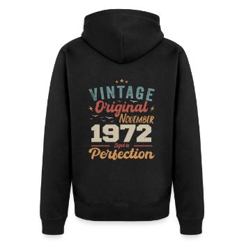 Legendär Seit November 1972 - 1972 - Unisex Premium Bio Zip Hoodie - Schwarz - Hinten - Nico (187cm)