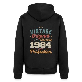 Legendär Seit November 1984 - 1984 - Unisex Premium Bio Zip Hoodie - Schwarz - Hinten - Nico (187cm)