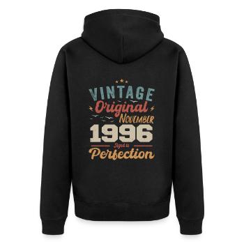 Legendär Seit November 1996 - 1996 - Unisex Premium Bio Zip Hoodie - Schwarz - Hinten - Nico (187cm)
