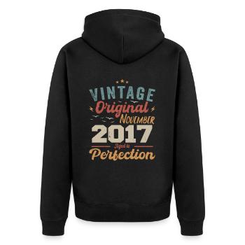 Legendär Seit November 2017 - 2017 - Unisex Premium Bio Zip Hoodie - Schwarz - Hinten - Nico (187cm)