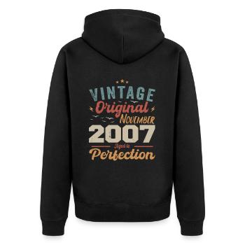 Legendär Seit November 2007 - 2007 - Unisex Premium Bio Zip Hoodie - Schwarz - Hinten - Nico (187cm)
