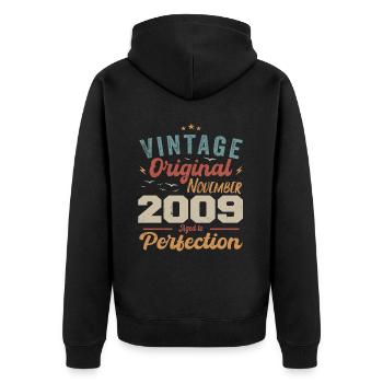 Legendär Seit November 2009 - 2009 - Unisex Premium Bio Zip Hoodie - Schwarz - Hinten - Nico (187cm)