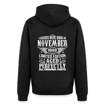 Legendary since November 1989 - 1989 November - Unisex Premium Organic Zip Hoodie - black - Back - Nico (187cm)