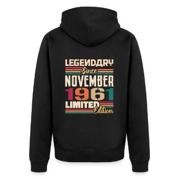 Légendaire depuis novembre 1961 - Cadeau 1961 - Veste à capuche bio Premium Unisexe - noir - Dos - Nico (187cm)