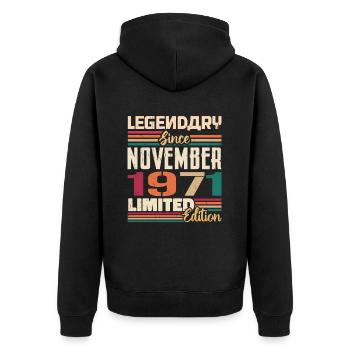 Légendaire depuis novembre 1971 - Cadeau 1971 - Veste à capuche bio Premium Unisexe - noir - Dos - Nico (187cm)