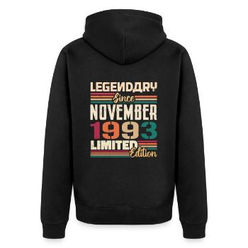 Legendary since November 1993 - Gift 1993 - Unisex Premium Organic Zip Hoodie - black - Back - Nico (187cm)