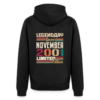 Légendaire depuis novembre 2001 - Cadeau 2001 - Veste à capuche bio Premium Unisexe - noir - Dos - Nico (187cm)