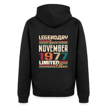 Legendär Seit November 1977 - Geschenk 1977 - Unisex Premium Bio Zip Hoodie - Schwarz - Hinten - Nico (187cm)