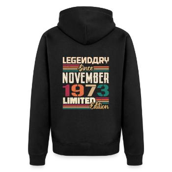 Legendary since November 1973 - Gift 1973 - Unisex Premium Organic Zip Hoodie - black - Back - Nico (187cm)