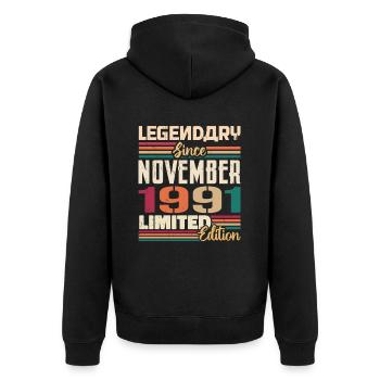 Légendaire depuis novembre 1991 - Cadeau 1991 - Veste à capuche bio Premium Unisexe - noir - Dos - Nico (187cm)