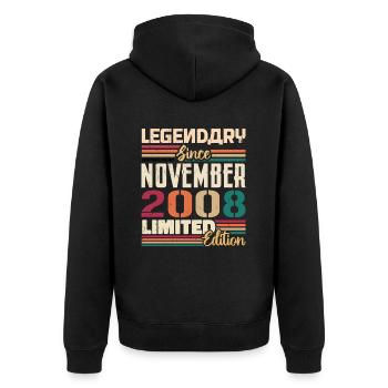 Legendary since November 2008 - Gift 2008 - Unisex Premium Organic Zip Hoodie - black - Back - Nico (187cm)