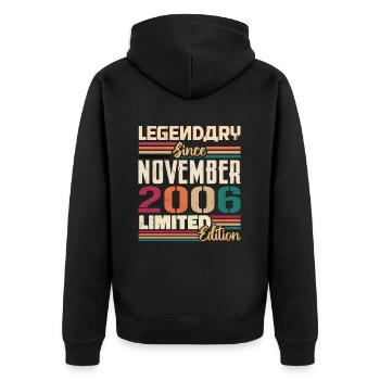 Legendary since November 2006 - Gift 2006 - Unisex Premium Organic Zip Hoodie - black - Back - Nico (187cm)