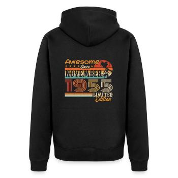 Une légende est née en novembre 1955 - 1955 - Veste à capuche bio Premium Unisexe - noir - Dos - Nico (187cm)