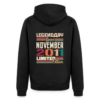 Légendaire depuis novembre 2011 - Cadeau 2011 - Veste à capuche bio Premium Unisexe - noir - Dos - Nico (187cm)
