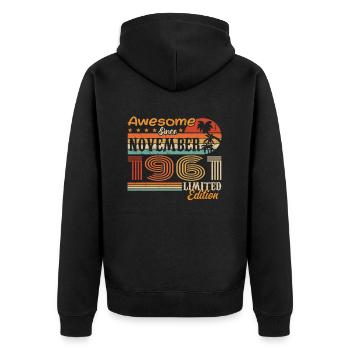 Une légende est née en novembre 1961 - 1961 - Veste à capuche bio Premium Unisexe - noir - Dos - Nico (187cm)