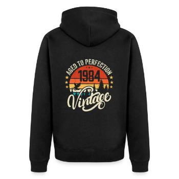 1984 Vintage - Geburtstagsgeschenk 1984 Retro 1984 - Unisex Premium Bio Zip Hoodie - Schwarz - Hinten - Nico (187cm)
