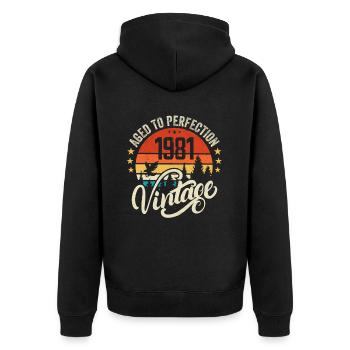1981 Vintage - Geburtstagsgeschenk 1981 Retro 1981 - Unisex Premium Bio Zip Hoodie - Schwarz - Hinten - Nico (187cm)