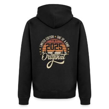 2025 Vintage Jahrgang Retro Geburtstag Geschenk - Unisex Premium Bio Zip Hoodie - Schwarz - Hinten - Nico (187cm)