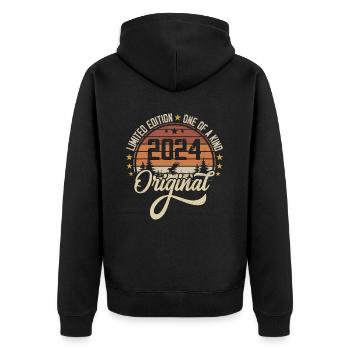 2024 Vintage Jahrgang Retro Geburtstag Geschenk - Unisex Premium Bio Zip Hoodie - Schwarz - Hinten - Nico (187cm)