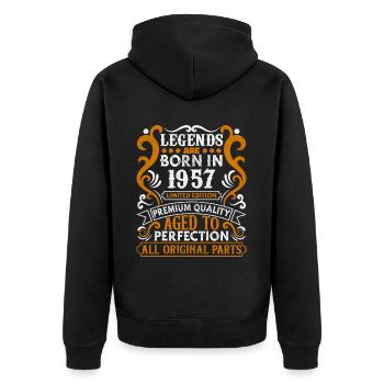 Legends are Born In 1957 Geburtstagsgeschenk -1957 - Unisex Premium Bio Zip Hoodie - Schwarz - Hinten - Nico (187cm)