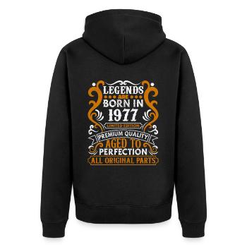 Legends Are Born In 1977 Geburtstagsgeschenk -1977 - Unisex Premium Bio Zip Hoodie - Schwarz - Hinten - Nico (187cm)