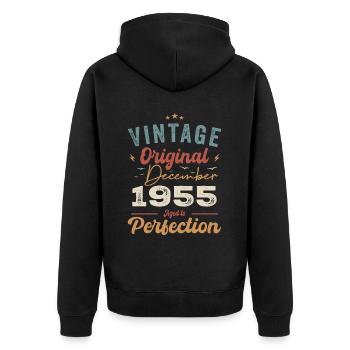 Vintage Geburtstag - Dezember 1955 - Geschenkidee - Unisex Premium Bio Zip Hoodie - Schwarz - Hinten - Nico (187cm)