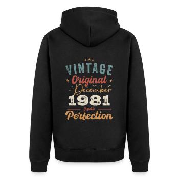 Vintage Geburtstag - Dezember 1981 - Geschenkidee - Unisex Premium Bio Zip Hoodie - Schwarz - Hinten - Nico (187cm)