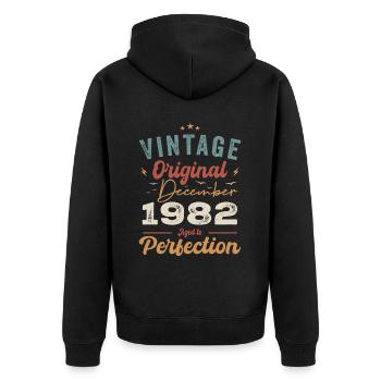 Vintage Geburtstag - Dezember 1982 - Geschenkidee - Unisex Premium Bio Zip Hoodie - Schwarz - Hinten - Nico (187cm)