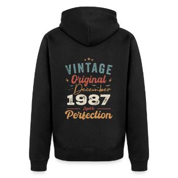 Vintage Geburtstag - Dezember 1987 - Geschenkidee - Unisex Premium Bio Zip Hoodie - Schwarz - Hinten - Nico (187cm)