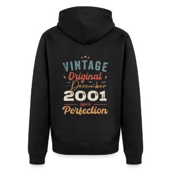Vintage Geburtstag - Dezember 2001 - Geschenkidee - Unisex Premium Bio Zip Hoodie - Schwarz - Hinten - Nico (187cm)