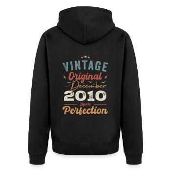 Vintage Geburtstag - Dezember 2010 - Geschenkidee - Unisex Premium Bio Zip Hoodie - Schwarz - Hinten - Nico (187cm)