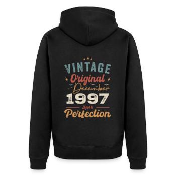 Vintage Geburtstag - Dezember 1997 - Geschenkidee - Unisex Premium Bio Zip Hoodie - Schwarz - Hinten - Nico (187cm)