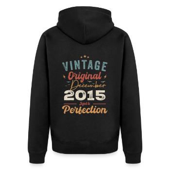 Vintage Geburtstag - Dezember 2015 - Geschenkidee - Unisex Premium Bio Zip Hoodie - Schwarz - Hinten - Nico (187cm)