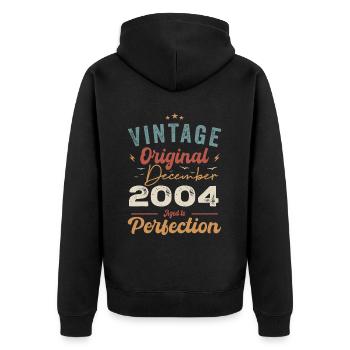 Vintage Geburtstag - Dezember 2004 - Geschenkidee - Unisex Premium Bio Zip Hoodie - Schwarz - Hinten - Nico (187cm)