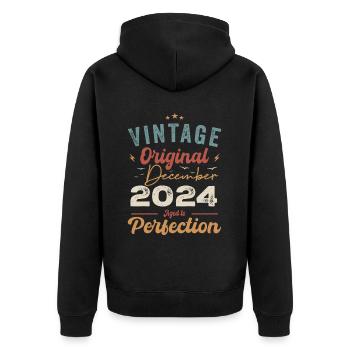 Anniversaire Millésime - Décembre 2024 - Idée Cadeau - Veste à capuche bio Premium Unisexe - noir - Dos - Nico (187cm)